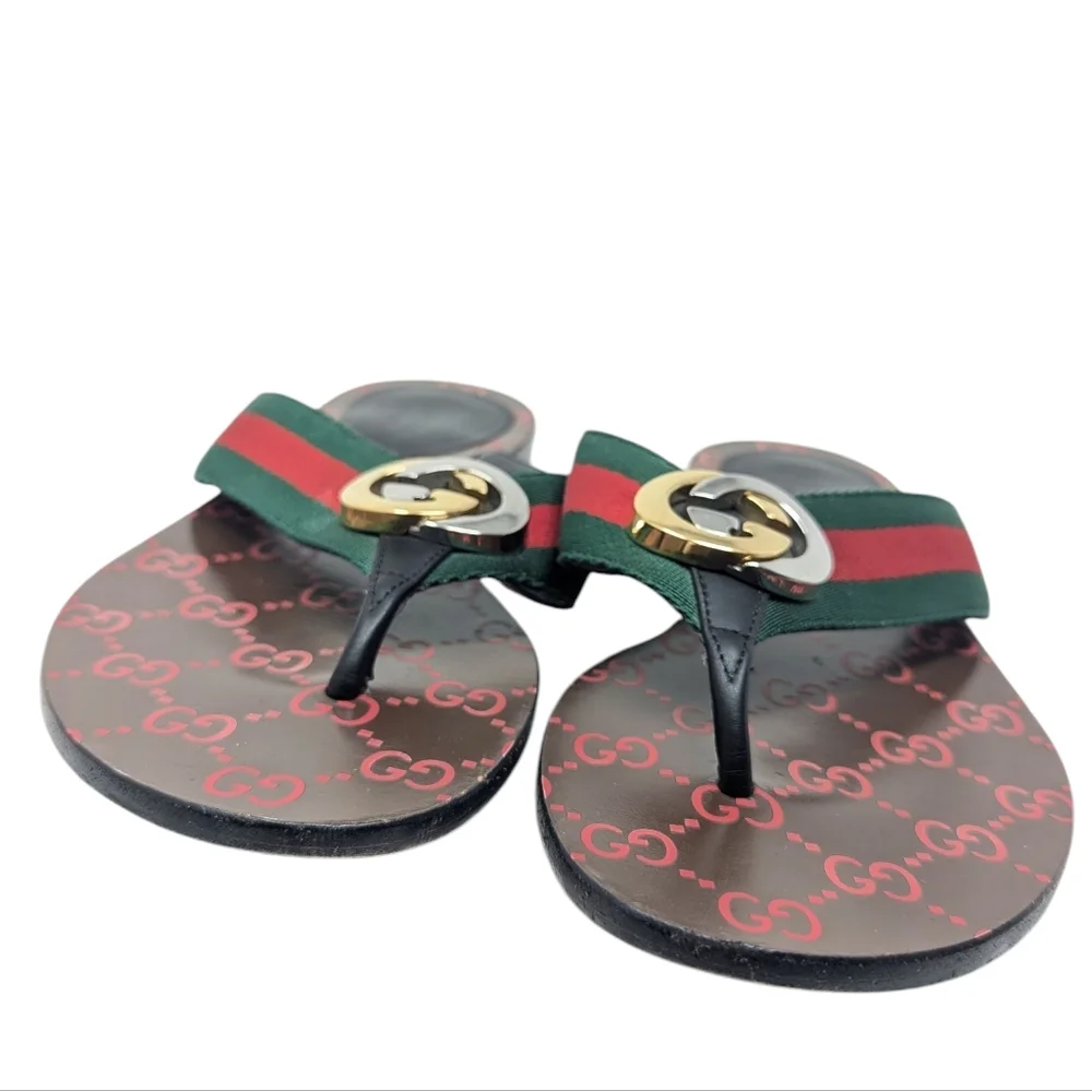 Gucci Kika Interlocking GG Red Green Thong Flip Flop Sandal Size EU 38 - Picture 5 of 16